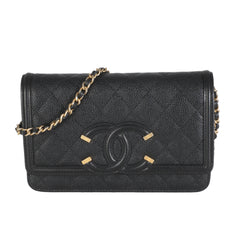 Black Caviar Filigree Wallet on a Chain