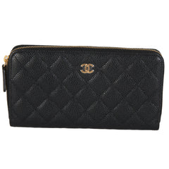 Black Caviar Zip Around L-Gusset Wallet