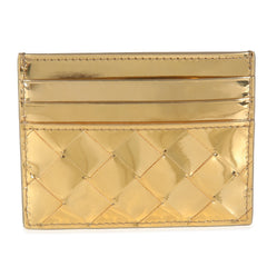 Gold Metallic Intrecciato Leather Card Holder
