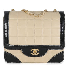 Vintage Tricolor Lambskin Patent Square Quilt Frame Flap