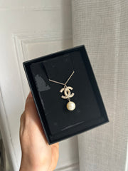 Gold Tone/Pearl CC Drop Necklace