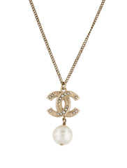 Gold Tone/Pearl CC Drop Necklace