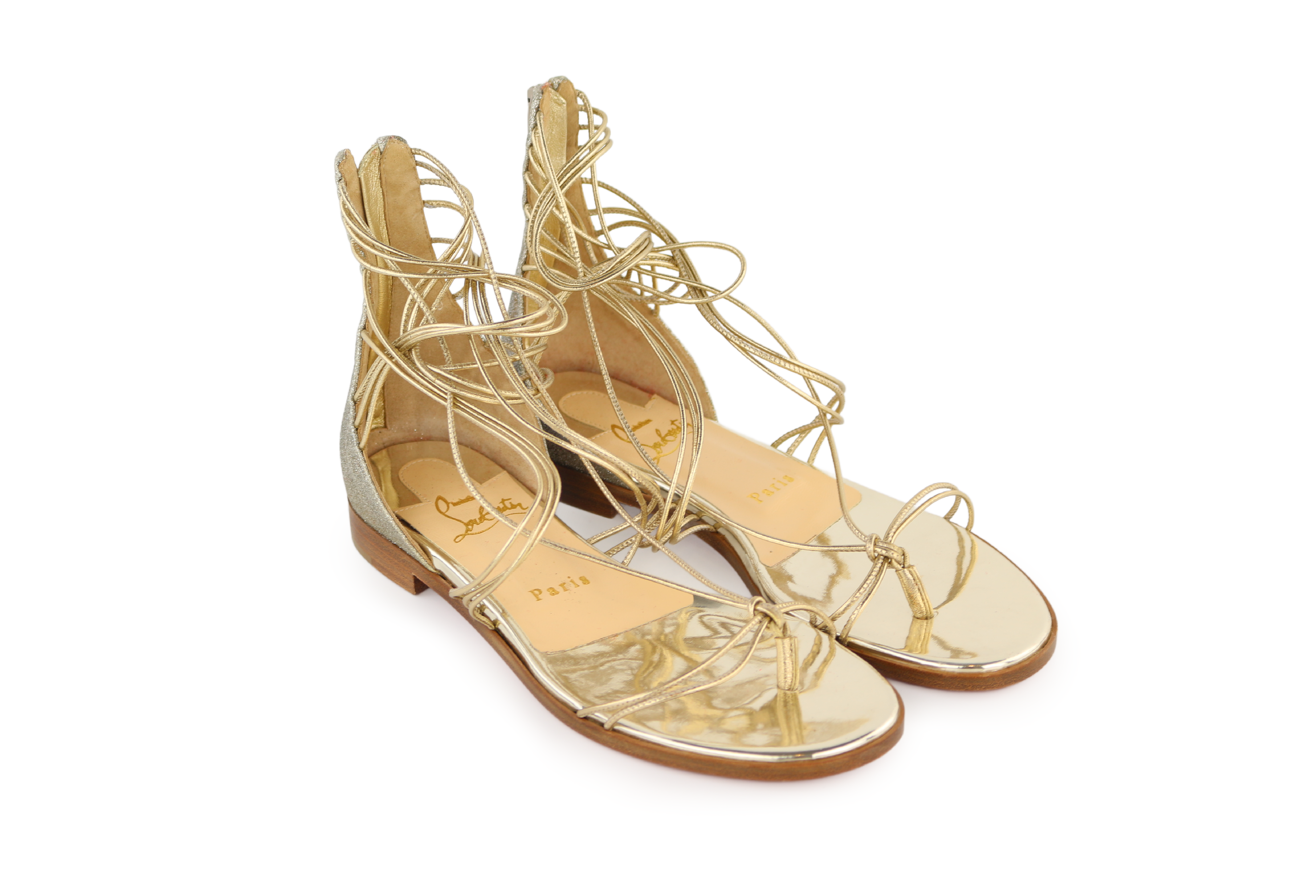 Gold Metallic Lace Up Sandals 35.5