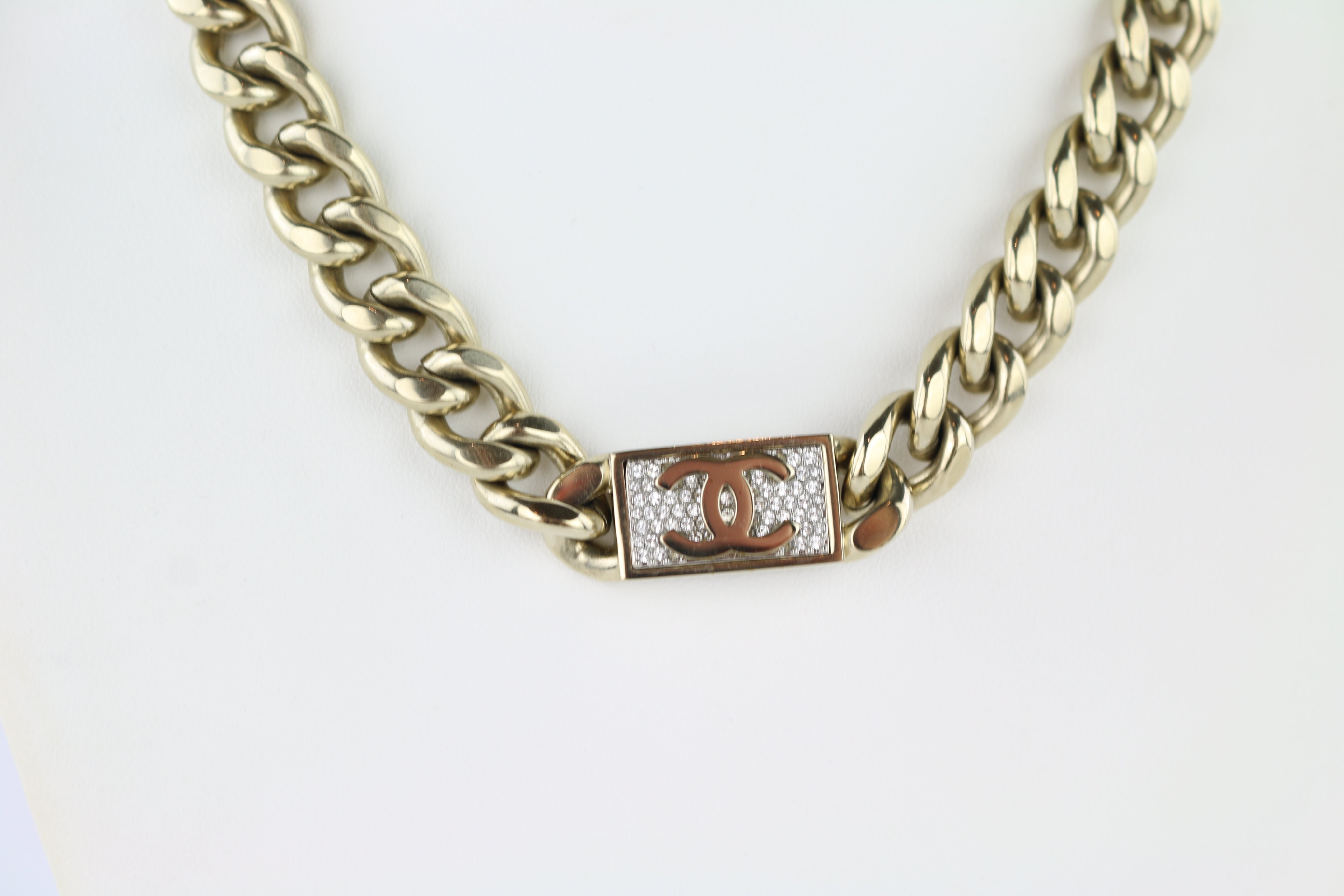 Gold/Crystal CC Chain Link Choker Necklace