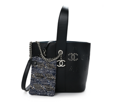 Black Calfskin/Tweed Small Piercing Light Bucket Bag