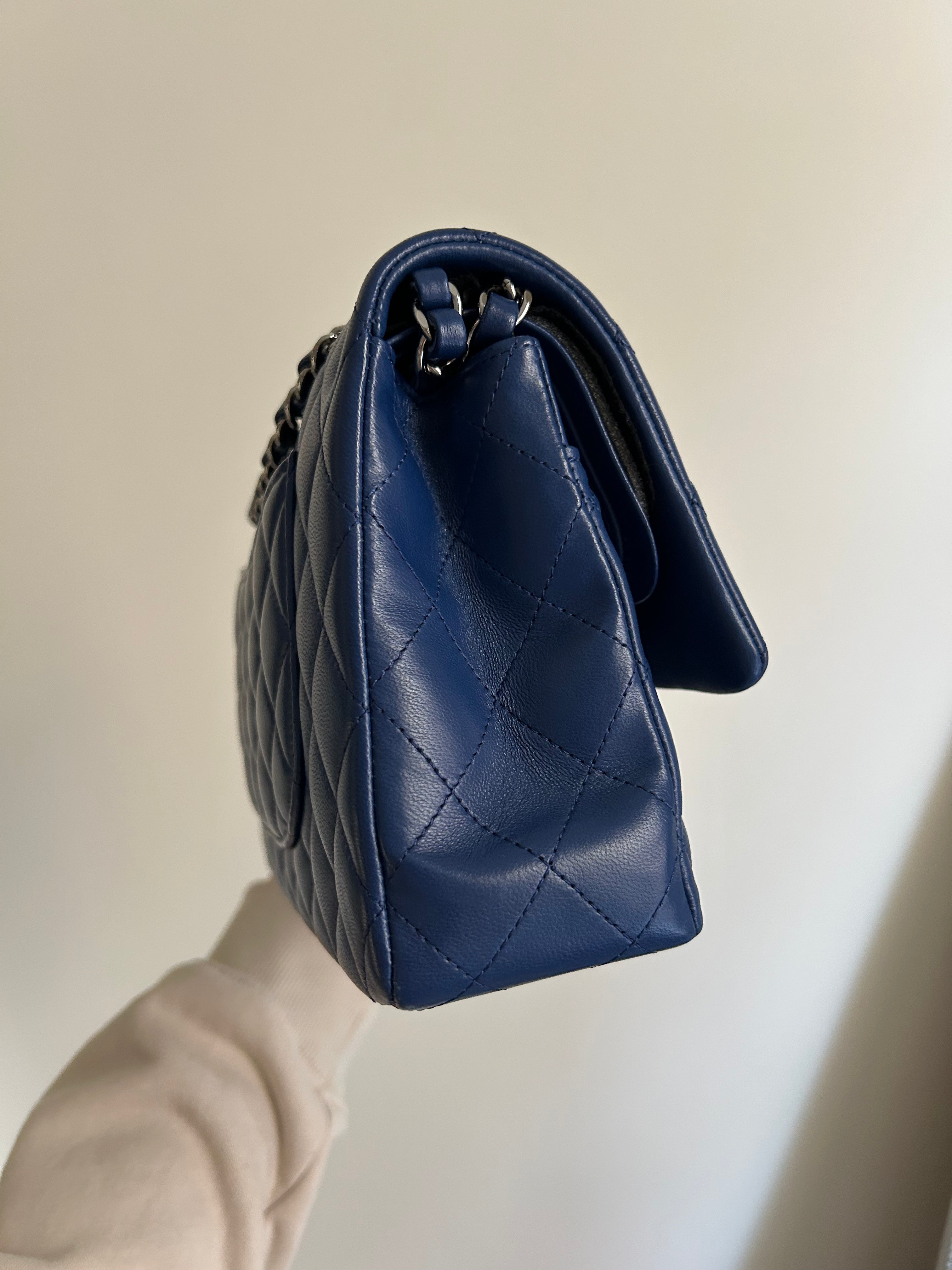 Navy Blue Lambskin Medium Classic Flap