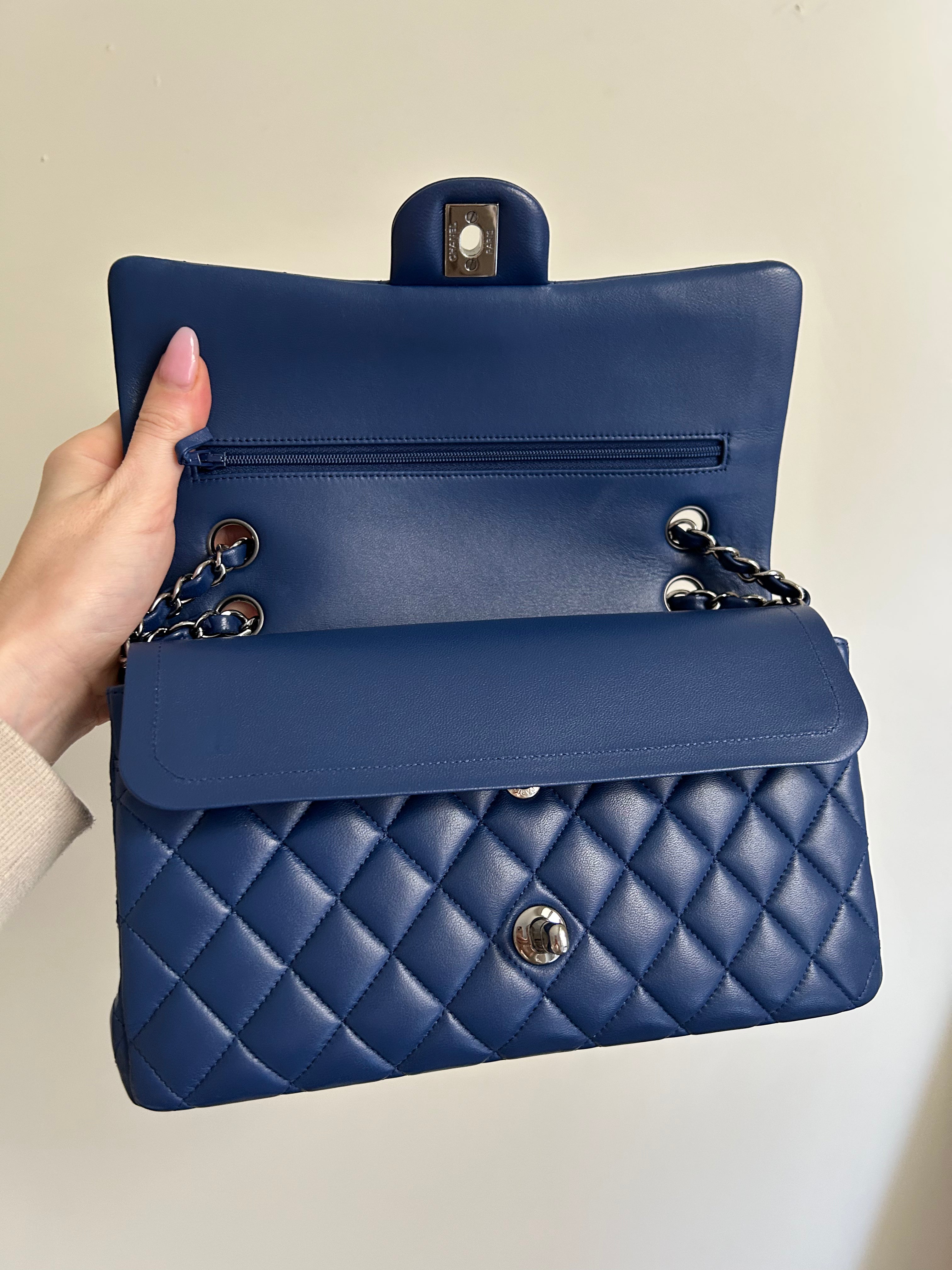 Navy Blue Lambskin Medium Classic Flap