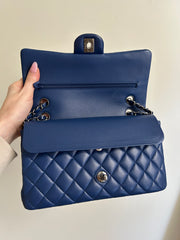 Navy Blue Lambskin Medium Classic Flap