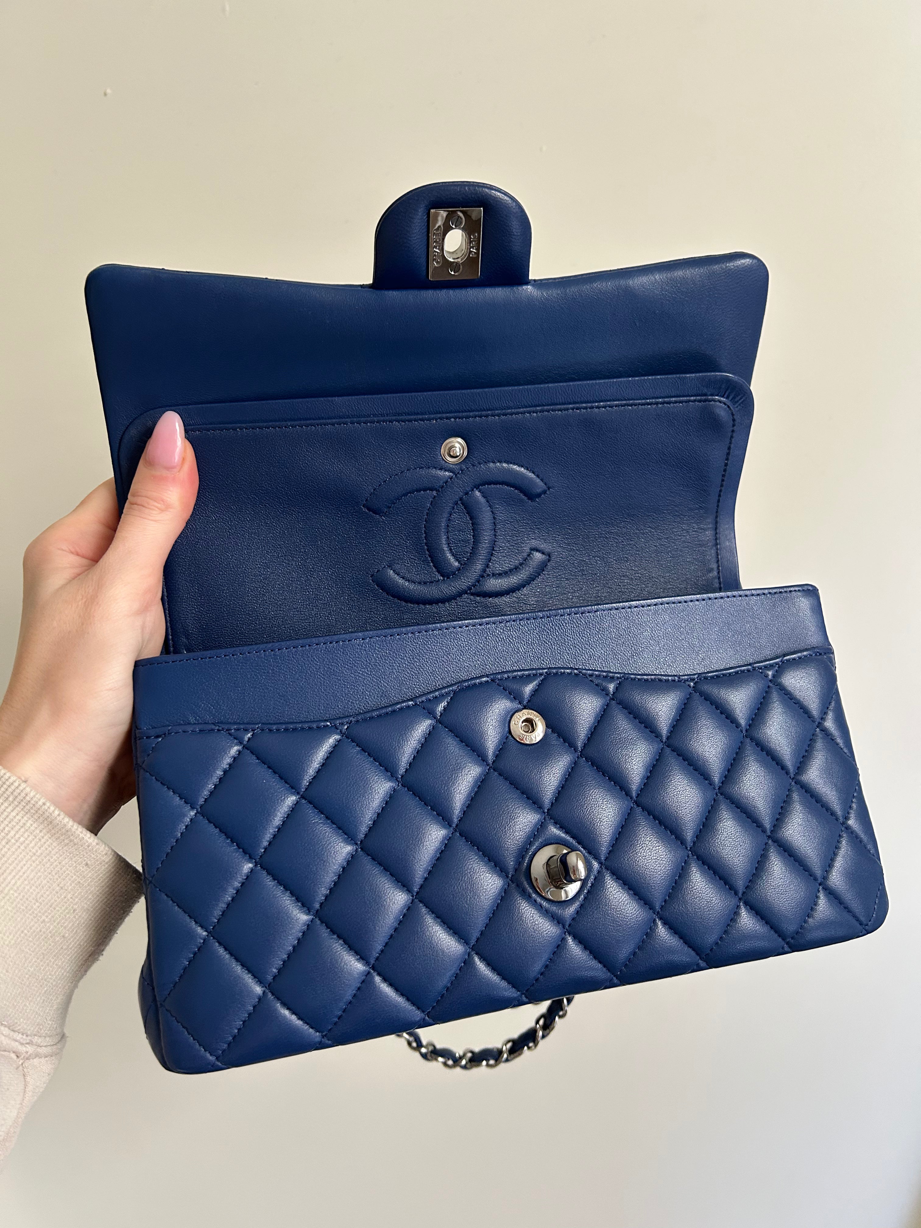 Navy Blue Lambskin Medium Classic Flap