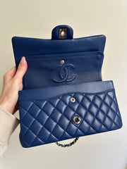 Navy Blue Lambskin Medium Classic Flap