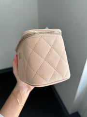 Light Beige Caviar Quilted Small Vanity Case