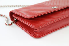 Red Caviar Chevron Wallet on a Chain
