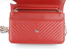 Red Caviar Chevron Wallet on a Chain