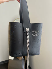 Black Calfskin/Tweed Small Piercing Light Bucket Bag