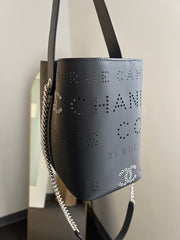 Black Calfskin/Tweed Small Piercing Light Bucket Bag