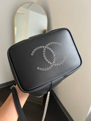 Black Calfskin/Tweed Small Piercing Light Bucket Bag