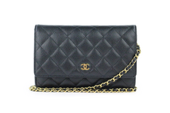 Black Caviar Quilted Wallet on a Chain