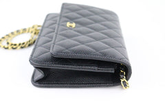 Black Caviar Quilted Wallet on a Chain