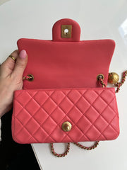 Pink Lambskin Pearl Crush Rectangular Mini