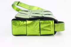 Green Crushed Metallic Intrecciato Cassette Bag