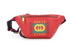Small Hibiscus Red Grained Calfskin Logo Belt Bag