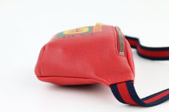 Small Hibiscus Red Grained Calfskin Logo Belt Bag