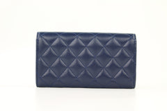 Navy Caviar Long Snap Wallet