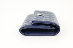 Navy Caviar Long Snap Wallet