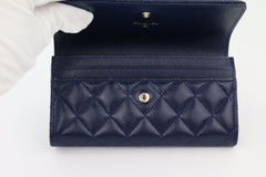 Navy Caviar Long Snap Wallet