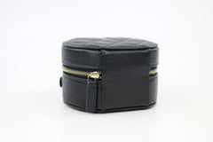 Black Caviar Quilted Round Top Handle Jewelry Case