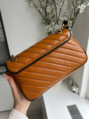 Cognac Calfskin Matelasse Diagonal Small Torchon GG Marmont Flap