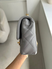 Grey Shiny Lambskin Mini CC Top Handle Flap