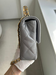 Grey Shiny Lambskin Mini CC Top Handle Flap