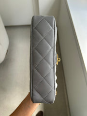 Grey Shiny Lambskin Mini CC Top Handle Flap