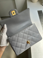 Grey Shiny Lambskin Mini CC Top Handle Flap