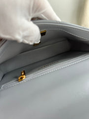 Grey Shiny Lambskin Mini CC Top Handle Flap