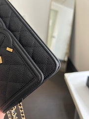 Black Caviar Filigree Wallet on a Chain