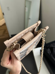 Beige Tweed/PVC Clutch on a Chain