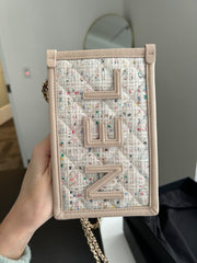 Beige Tweed/PVC Clutch on a Chain