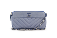 Blue Caviar Chevron Mademoiselle Vintage Double Zip Clutch with Chain