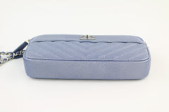 Blue Caviar Chevron Mademoiselle Vintage Double Zip Clutch with Chain