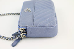 Blue Caviar Chevron Mademoiselle Vintage Double Zip Clutch with Chain