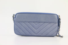 Blue Caviar Chevron Mademoiselle Vintage Double Zip Clutch with Chain