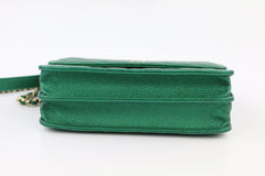 Green Iridescent Caviar Square Wallet on a Chain