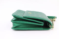 Green Iridescent Caviar Square Wallet on a Chain