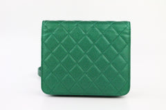 Green Iridescent Caviar Square Wallet on a Chain