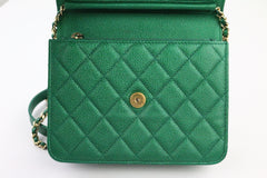 Green Iridescent Caviar Square Wallet on a Chain