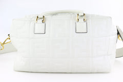 White Embossed Zucca Medium Boston Bag