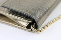 Gold Metallic Calfskin Micro-Cannage Lady Dior Croisiere Chain Wallet