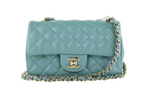 tas sling-bag Chanel Mint Lambskin CC Pearl Crush Mini Rectangular Flap GHW  Sling Bag